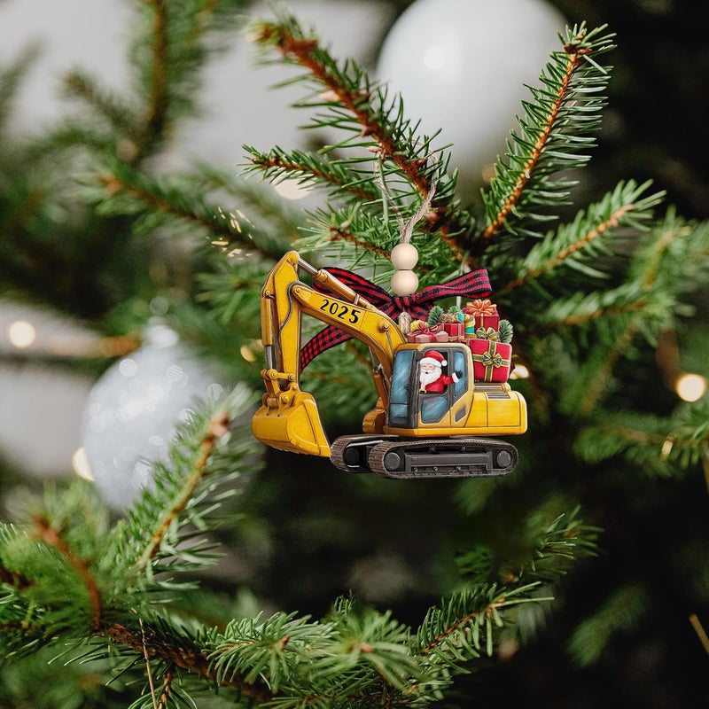 TEEBIM Excavator Christmas Ornament - Christmas Ornaments for Kids, Kids Ornaments for Christmas Tree - Excavator Gifts for Children, Boys - Cute Construction Gifts for Lovers - Wood Ornament 2025 - Image 4